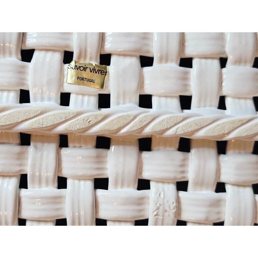 Savoir Vivre Portugal White Ceramic Cottagecore Lattice Weave Basket  9x11